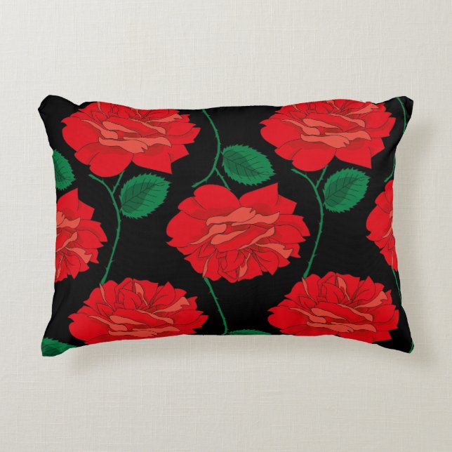 Rote Rose auf Schwarz Dekokissen (Vorderseite)