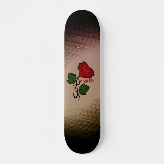 Rote Rose auf Schwarz mit Name Skateboard (Vorne)
