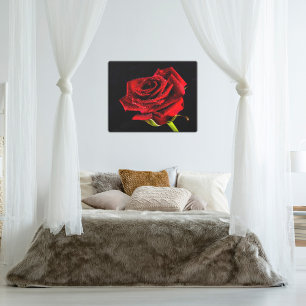 Rote Rose auf Schwarz mit Wassertropfen Foto Leinw Leinwanddruck