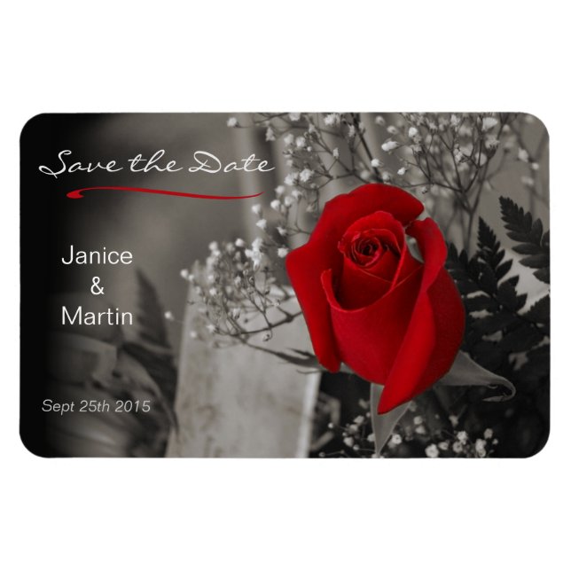 Rote Rose auf Schwarz und Weiß Save the Date Magnet (Horizontal)