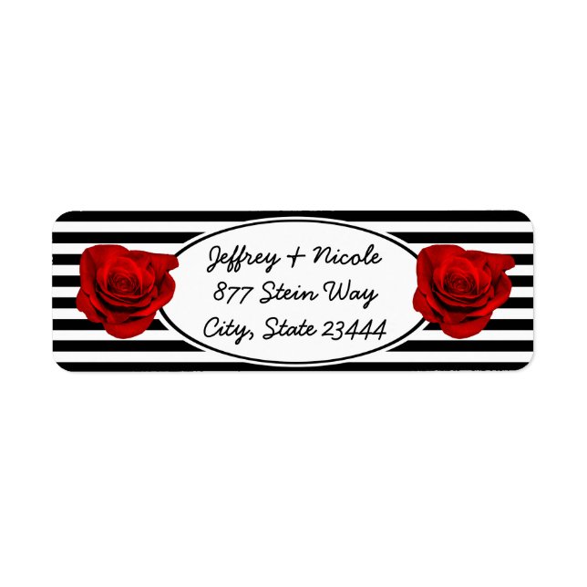 Rote Rose auf Schwarz-Weiß-Streifen Hochzeit (Vorne)