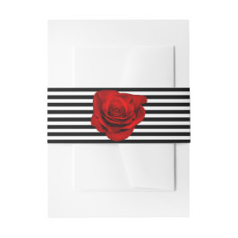 Rote Rose auf Schwarz-Weiß-Streifen Hochzeit Einladungsbanderole