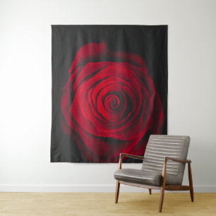 Rote Rose auf schwarzem Hintergrund mit Vintage-Ef Wandteppich