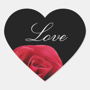 Rote Rose auf schwarzen Herzaufklebern Herz-Aufkleber