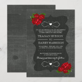 Rote Rose aus der Blüte Wood Gothic Hochzeitseinla Einladung