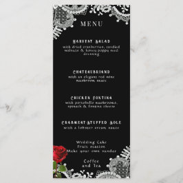Rote Rose Beautiful White Lace Wedding Menükarte