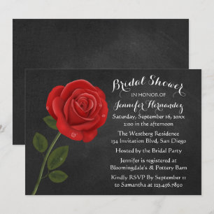 Rote Rose Black Chalkboard Floral Brautparty Einladung
