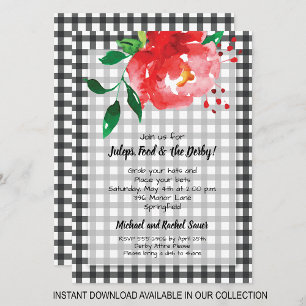 Rote Rose Black Gingham Derby Party Einladungen