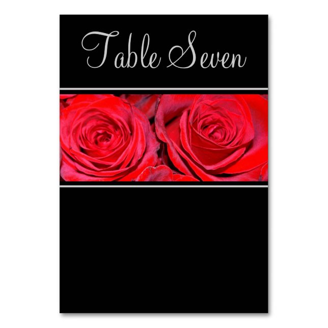 Rote Rose Black Silver Wedding Tischnummer (Vorderseite)