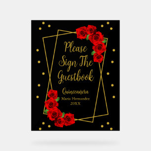Rote Rose Black und Gold Quinceñera Acrylschild