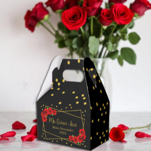 Rote Rose Black und Gold Quinceñera Geschenkschachtel