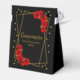 Rote Rose Black und Gold Quinceñera Geschenkschachtel