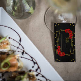 Rote Rose Black und Gold Quinceñera Platzkarte