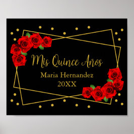 Rote Rose Black und Gold Quinceñera Poster
