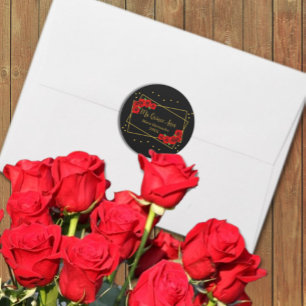 Rote Rose Black und Gold Quinceñera Runder Aufkleber