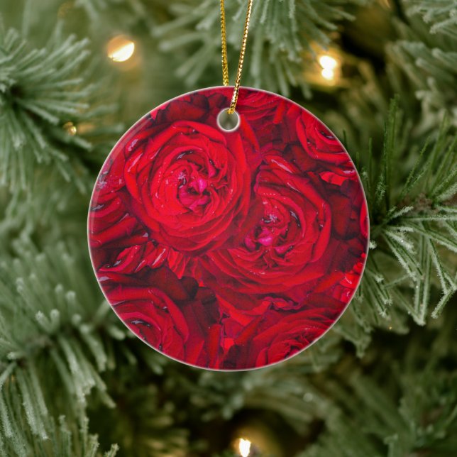 Rote Rose blüht mit Abtropfen - Fotografie Keramik Ornament (Baum)