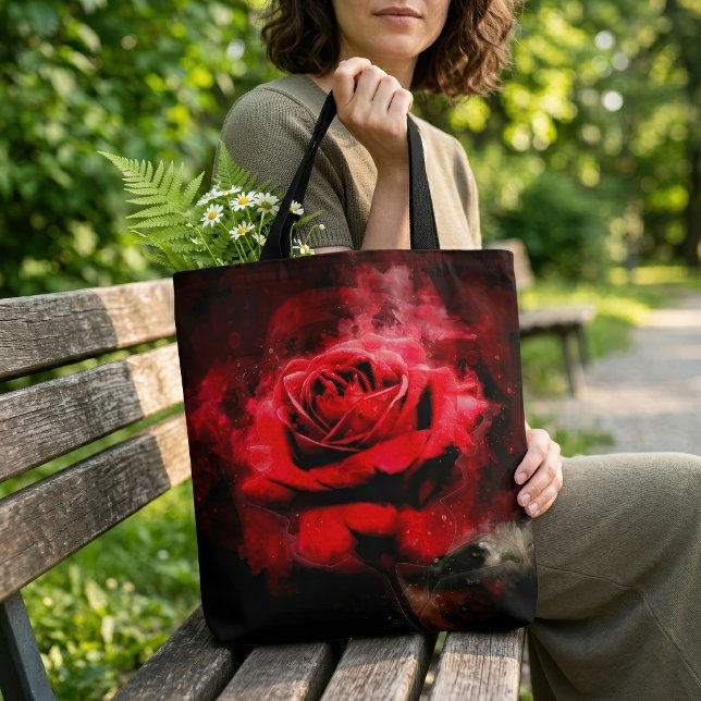 Rote Rose Blume Aquarell - bb (One Red Rose Watercolor on Black Background. Tote Bag)