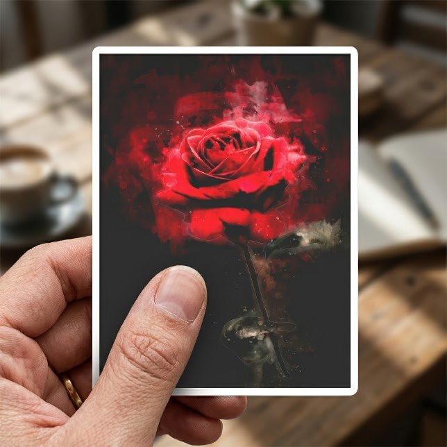 Rote Rose Blume Aquarell - bb Aufkleber (One Red Rose Watercolor on Black Background. Sticker)