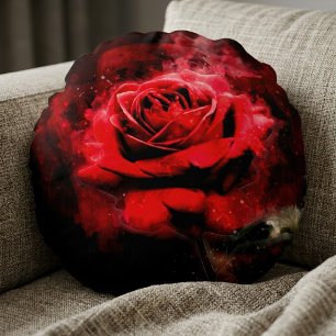 Rote Rose Blume Aquarell - bb Rundes Kissen