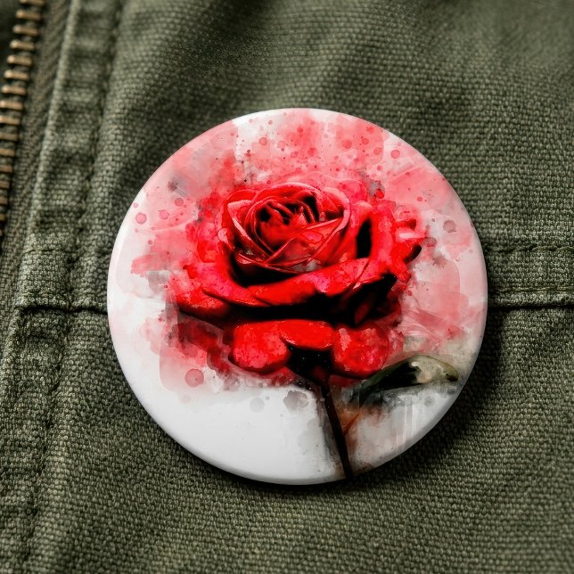Rote Rose Blume Aquarell - wb Button (Red Rose Watercolor Art on White Background. Button)