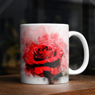 Rote Rose Blume Aquarell - wb Kaffeetasse
