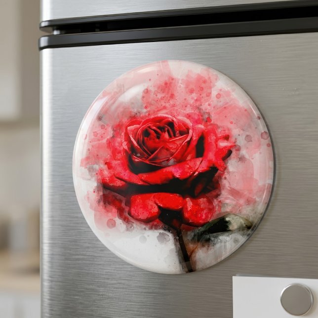 Rote Rose Blume Aquarell - wb Magnet (Red Rose Watercolor Art on White Background. Magnet)
