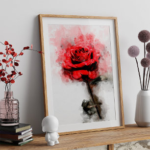 Rote Rose Blume Aquarell - wb Poster