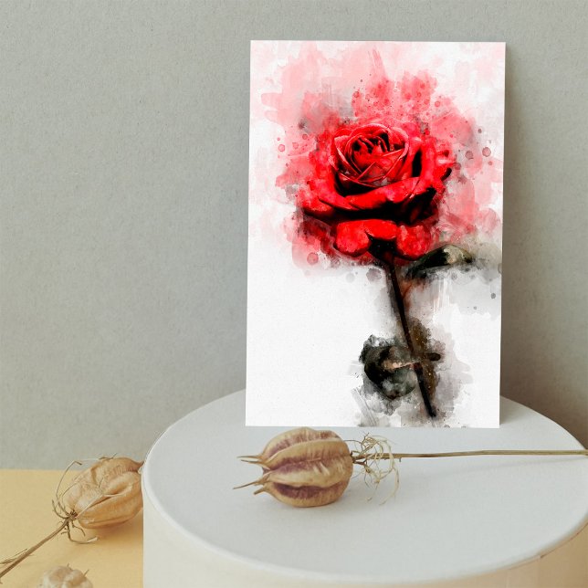 Rote Rose Blume Aquarell - wb Postkarte (Von Creator hochgeladen)