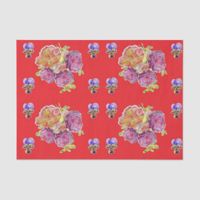 Rote Rose Blume Blumenmuster Shabby Chic Muster Seidenpapier (Vorderseite)
