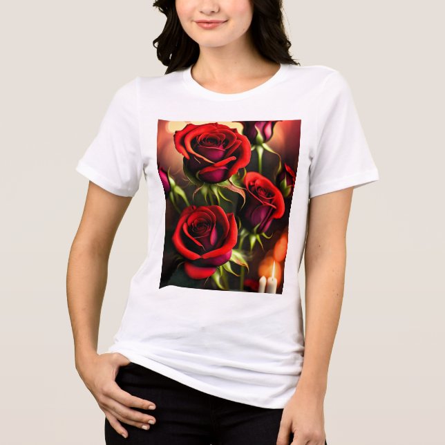 Rote Rose Blume Digitales Kunstwerk-58567 Tri-Blend Shirt (Vorderseite)