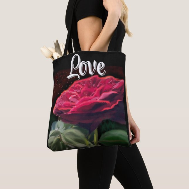 Rote Rose Blume Grüne Schwarze Kunst Blume (Von Nahem)