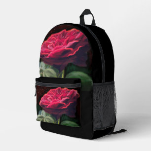 Rote Rose Blume Grüne Schwarze Kunst Blume Bedruckter Rucksack
