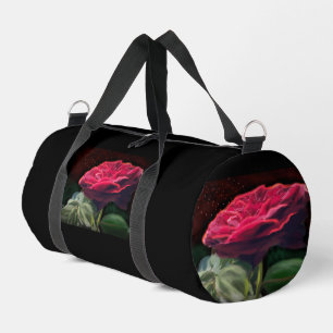 Rote Rose Blume Grüne Schwarze Kunst Blume Duffle Bag