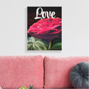 Rote Rose Blume Grüne Schwarze Kunst Blume Leinwanddruck