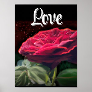 Rote Rose Blume Grüne Schwarze Kunst Blume Poster
