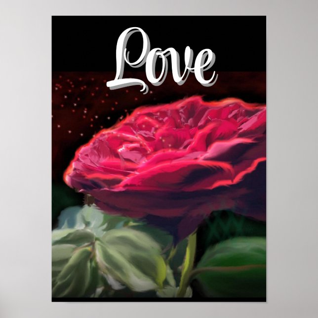 Rote Rose Blume Grüne Schwarze Kunst Blume Poster (Vorne)
