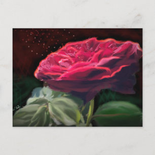 Rote Rose Blume Grüne Schwarze Kunst Blume Postkarte