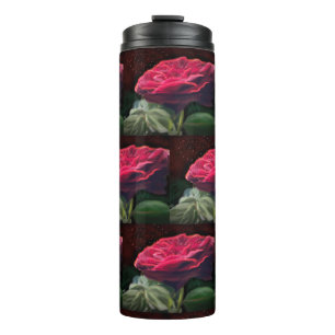 Rote Rose Blume Grüne Schwarze Kunst Blume Thermosbecher