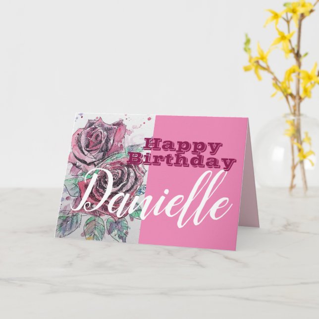 Rote Rose Blume Happy Birthday Frauen Name Card Karte (Gelbe Blume)
