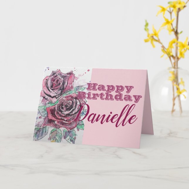 Rote Rose Blume Happy Birthday Frauen Name Card Karte (Gelbe Blume)