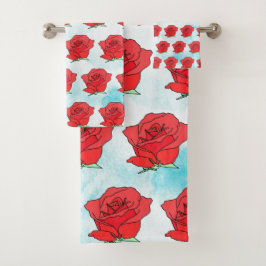 Rote Rose Blume Kunst Badhandtuch Set