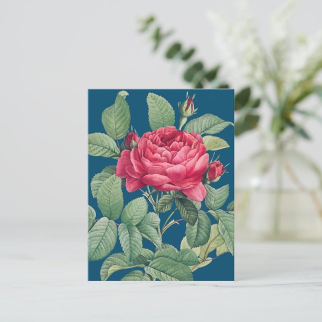 Rote Rose Blume mit grünen Blätter DANKE Postkarte (Stehend Vorderseite)