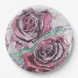 Rote Rose Blume Musterpapierplatte Party Pappteller