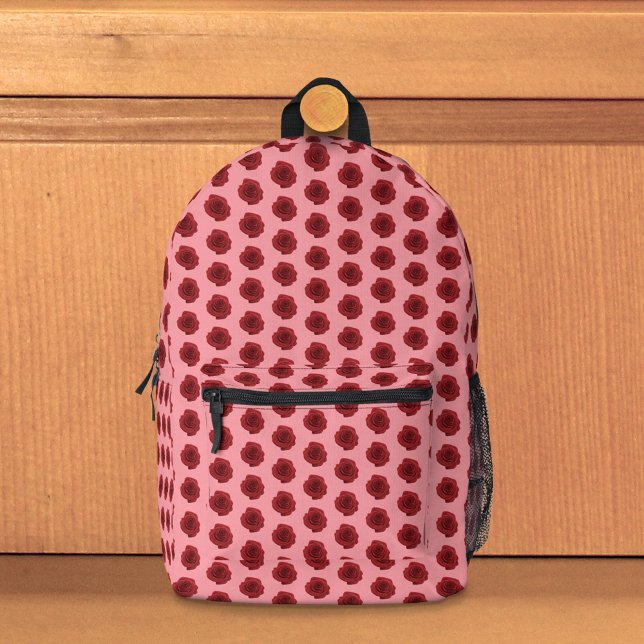 Rote Rose Blume Nahtloses Muster auf Backpack Bedruckter Rucksack (Seamless pattern of red Rose flower on backpack)