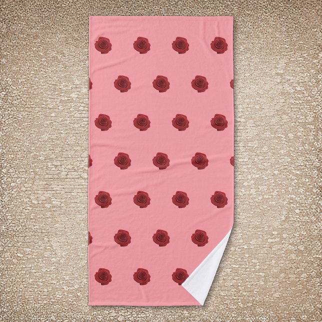 Rote Rose Blume Nahtloses Muster auf Badetuch Badehandtuch (Red Rose flower seamless pattern on bath towel.)