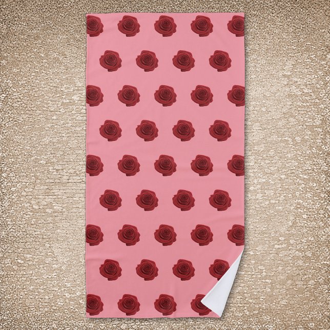 Rote Rose Blume Nahtloses Muster auf Strandtuch (Red Rose flower seamless pattern on beach towel.)
