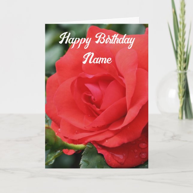 Rote Rose Blume Personalisiert Geburtstag Karte (Vorderseite)