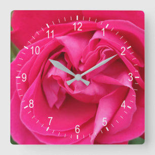 Rote Rose Blume Quadratische Wanduhr