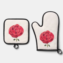 Rote Rose Blume Rote Rose Ofenhandschuh & Topflappen-Set
