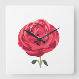 Rote Rose Blume Rote Rose Quadratische Wanduhr